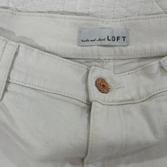 LOFT White Denim Cutoff Shorts with Frayed Hem - Picture 3 of 5